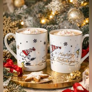 Lenox Red Snoopy Skating Mug Duo Holiday mug set of 2 mugs- Winter Holiday Snow